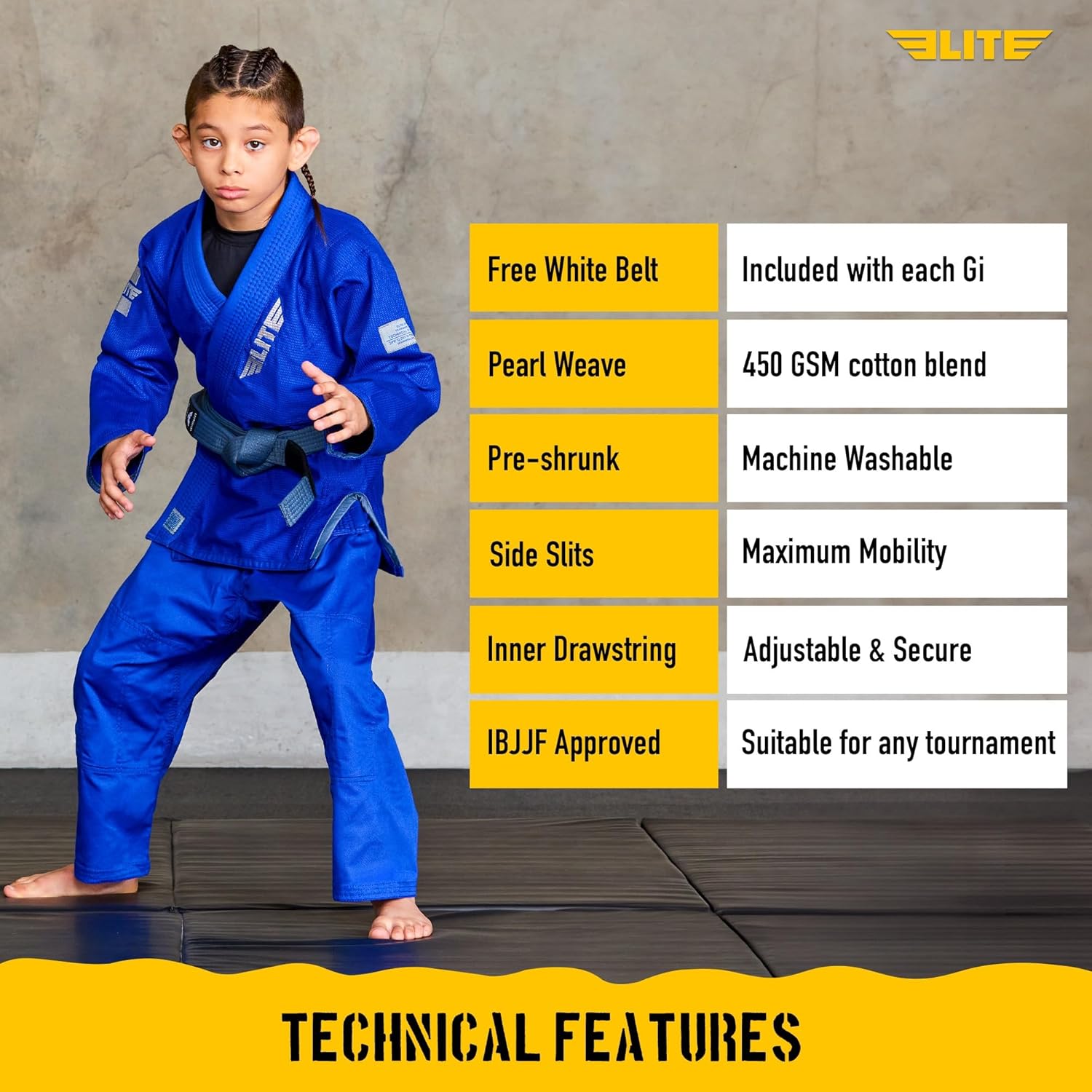 Elite Sports IBJJF Ultra Light BJJ Brazilian Jiu Jitsu Gi for Kids with Preshrunk Fabric and Free Belt Quick Pick Grocers