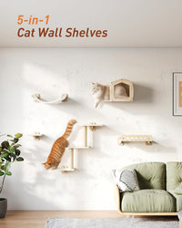 Cat Wall Shelves for Large Cats, 5-in-1 Cat Wall Furniture with Large Hammock and Wide Perch, Wooded Wall Climbing Furniture Set for Indoor Cats Quick Pick Grocers