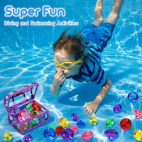 VGOFUN Diving Gems Pool Toys,10 Pcs Colorful Diamond with Treasure Chest Pirate Box Kids Swim Toys Acrylic Underwater Gemstone for Boys Girls Bath Toys Swimming Training Gift Water Pool Games Quick Pick Grocers