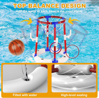 2-in-1 Poor Toy Basketball & Ring Toss Game with 4 Balls, 6 Rings&Pump, Summer Pool Toys Outdoor Water Fun Family Party for Age 3-12 Quick Pick Grocers