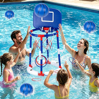 2-in-1 Poor Toy Basketball & Ring Toss Game with 4 Balls, 6 Rings&Pump, Summer Pool Toys Outdoor Water Fun Family Party for Age 3-12 Quick Pick Grocers