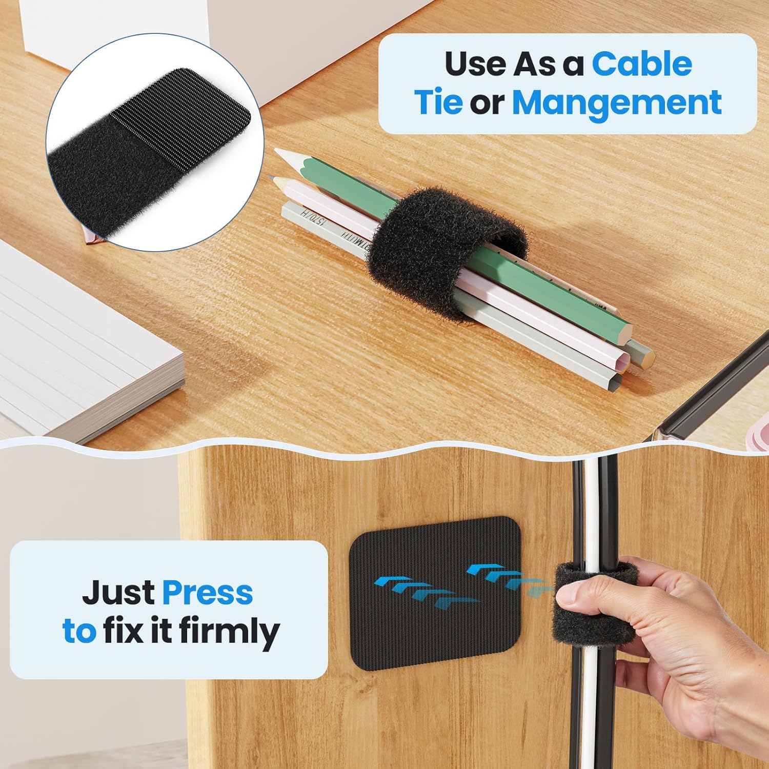 Cable Management Under Desk, 【Up to 15 Cord】【Enhanced Wire Holder】 Cord Organizer Holder, Adjustable Hook and Loop Cable Ties, Wire Clips Under Table Hider Quick Pick Grocers