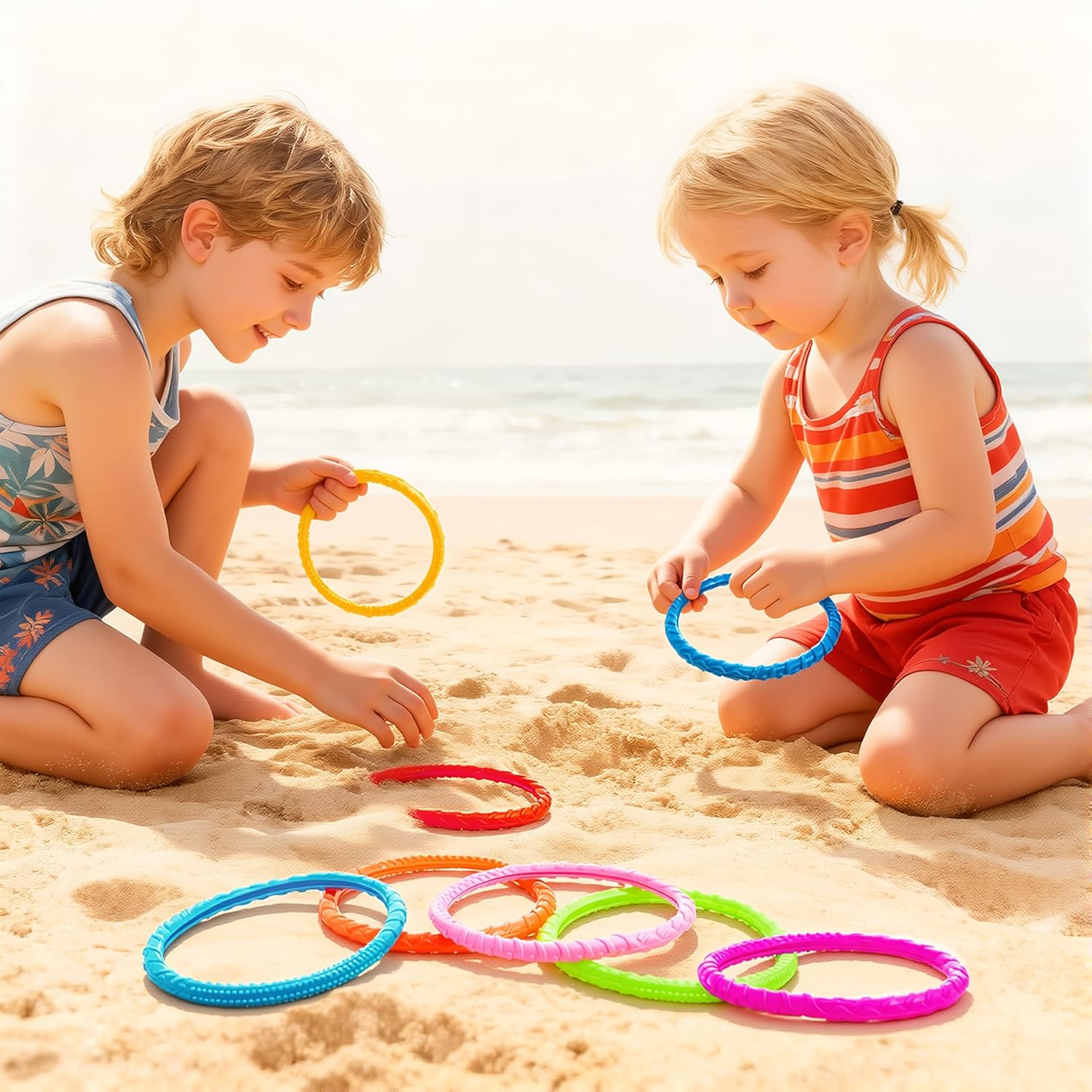 JOYIN Dive Circles Pool Toys, 8 Pcs Colorful Pool Rings for Kids, Underwater Training Swimming Diving Toy for Kids Gifts Summer Swim Water Fun Games Quick Pick Grocers