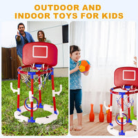 2-in-1 Poor Toy Basketball & Ring Toss Game with 4 Balls, 6 Rings&Pump, Summer Pool Toys Outdoor Water Fun Family Party for Age 3-12 Quick Pick Grocers