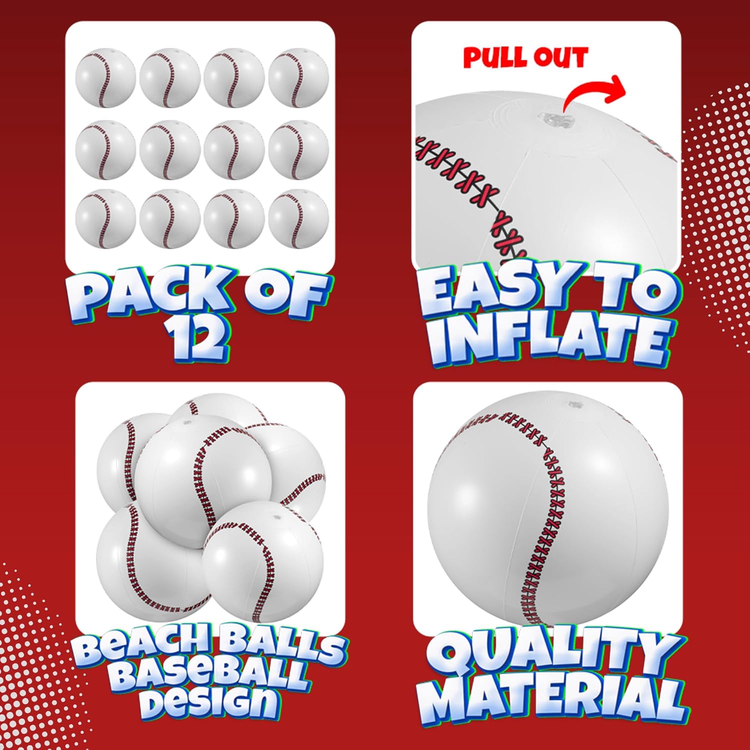 Inflatable Balls (Pack of 12) 16-inch, Beach Balls Bulk for Beach Toys & Birthday Party Decorations & Party Favors for Kids, Goodie Bags Stuffers Quick Pick Grocers