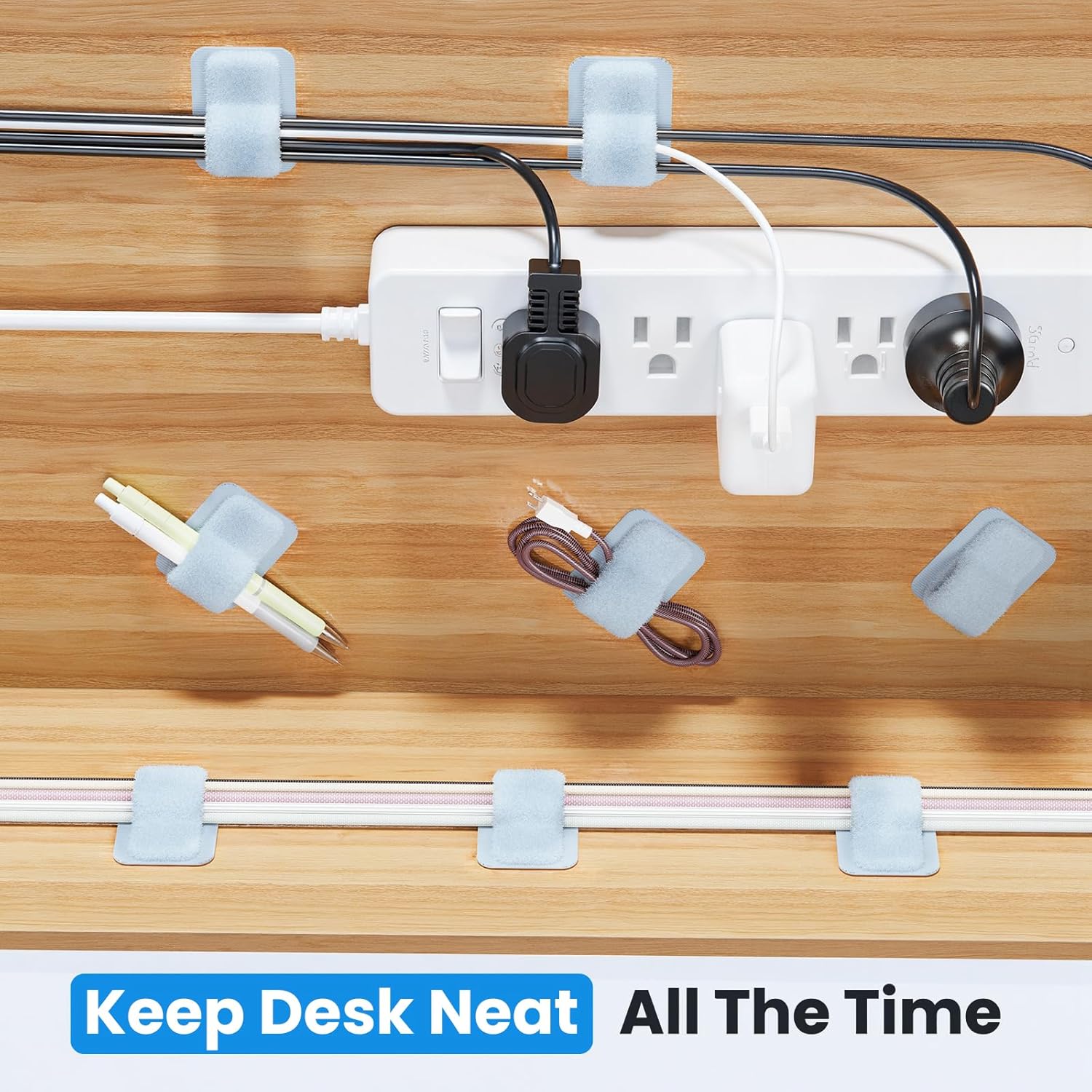 Cable Management Under Desk, 【Up to 15 Cord】【Enhanced Wire Holder】 Cord Organizer Holder, Adjustable Hook and Loop Cable Ties, Wire Clips Under Table Hider Quick Pick Grocers