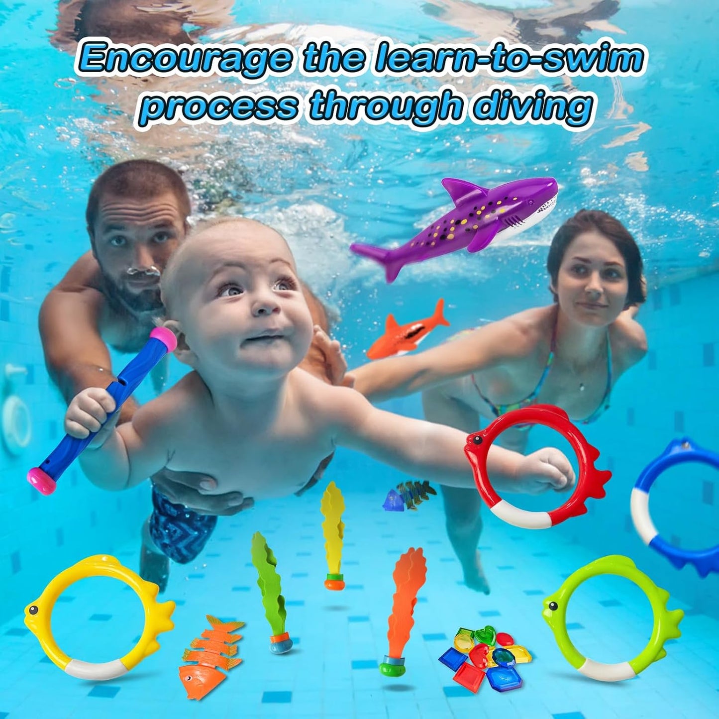 Jasonwell Pool Diving Toys Games - Swimming Pool Toys with Dive Sticks and Rings Underwater Treasures Torpedo Bandits Fish Toy etc Fun Water Swim Toy for Boys Girls Adults Kids Teens Quick Pick Grocers