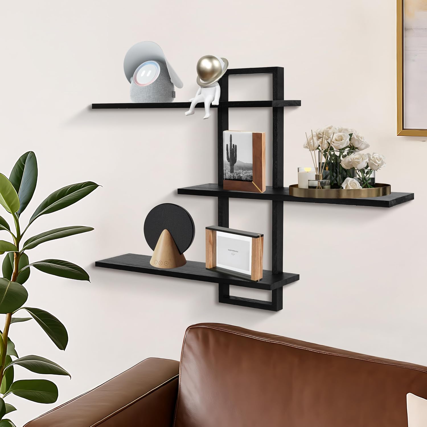 PHOENANCEE 3 Tier Wall Shelves,Decorative Floating Shelf for Wall,Plants Photo Shelf Storage Display Shelving Wood for Living Room Bedroom Kitchen Home Office Decor,Modern,Large,22 Inch Quick Pick Grocers