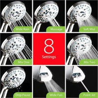 Hotel Spa AquaCare High Pressure 8-mode Handheld Shower Head, Anti-clog Nozzles - Built-in Power Wash to Clean Tub, Tile & Pets, Extra Long 6 ft. Stainless Steel Hose, Wall & Overhead Brackets Quick Pick Grocers