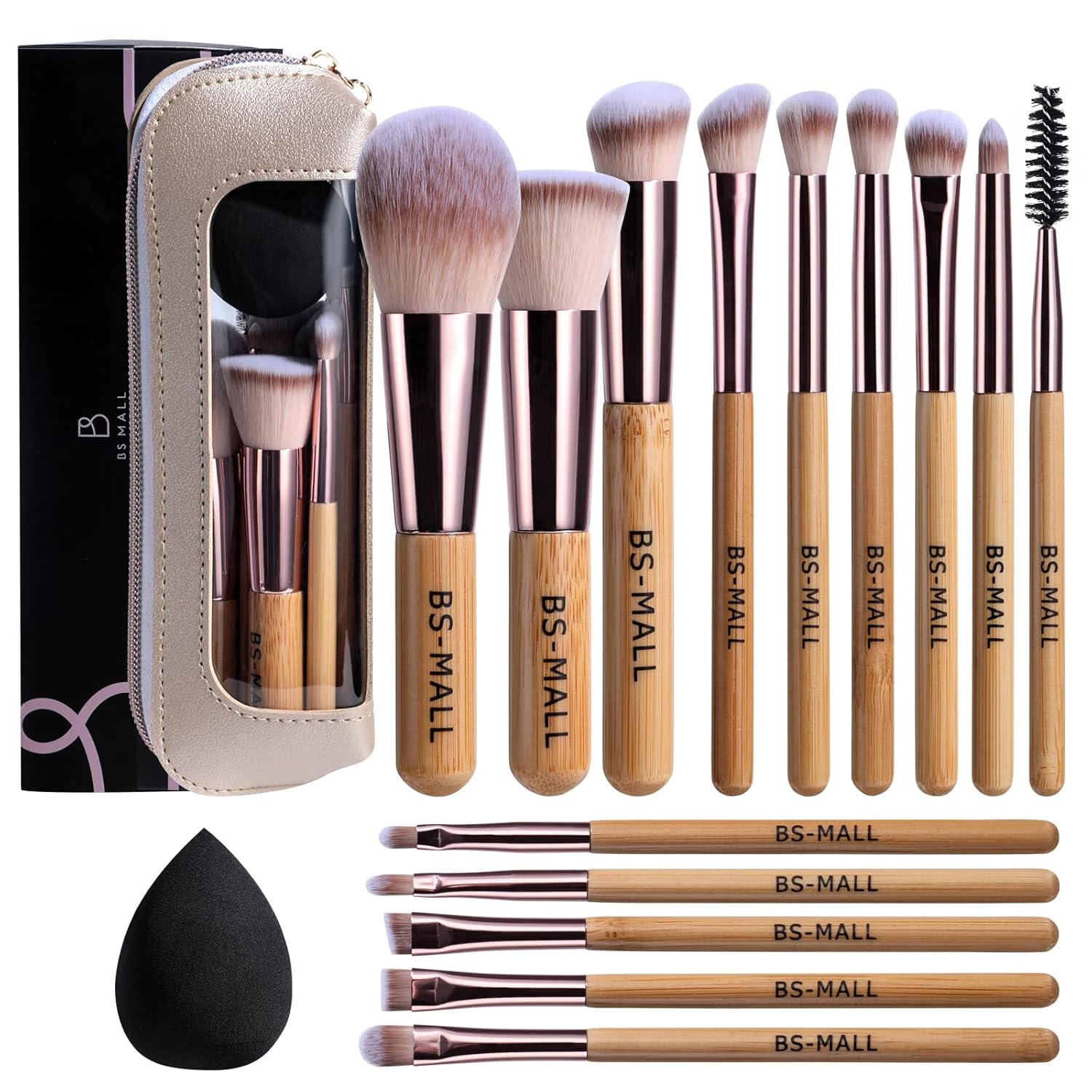 Travel Makeup Brush Set BS-MALL14 PCS Professional Makeup Brushes with Case & Sponge for Foundation, Concealer, Powder, Blush & Eyeshadow, Soft Synthetic Brush Kit for Women, Beginners & Travelers Quick Pick Grocers