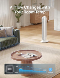 DREO Tower Fan for Bedroom, 2026 Upgraded DC Motor, 28ft/s High Velocity, 20dB Ultra Quiet Standing Fan, 8 Speeds 4 Modes, 90° Oscillating Bladeless Fan for Indoors, Floor Fans with Remote Quick Pick Grocers