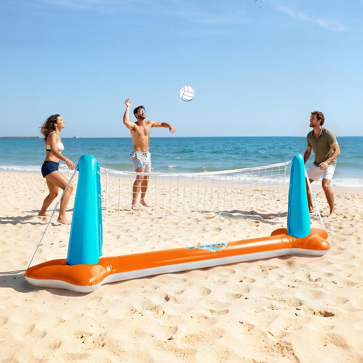 JOYIN Inflatable Pool Float Set Volleyball Net & Basketball Hoops, Balls Included for Kids and Adults Swimming Game Toy, Summer Floaties, Volleyball Court |Basketball Quick Pick Grocers