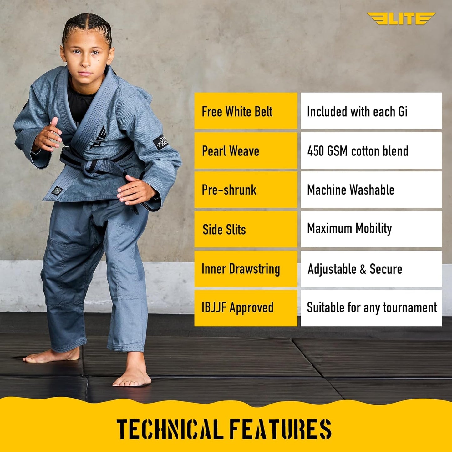Elite Sports IBJJF Ultra Light BJJ Brazilian Jiu Jitsu Gi for Kids with Preshrunk Fabric and Free Belt Quick Pick Grocers