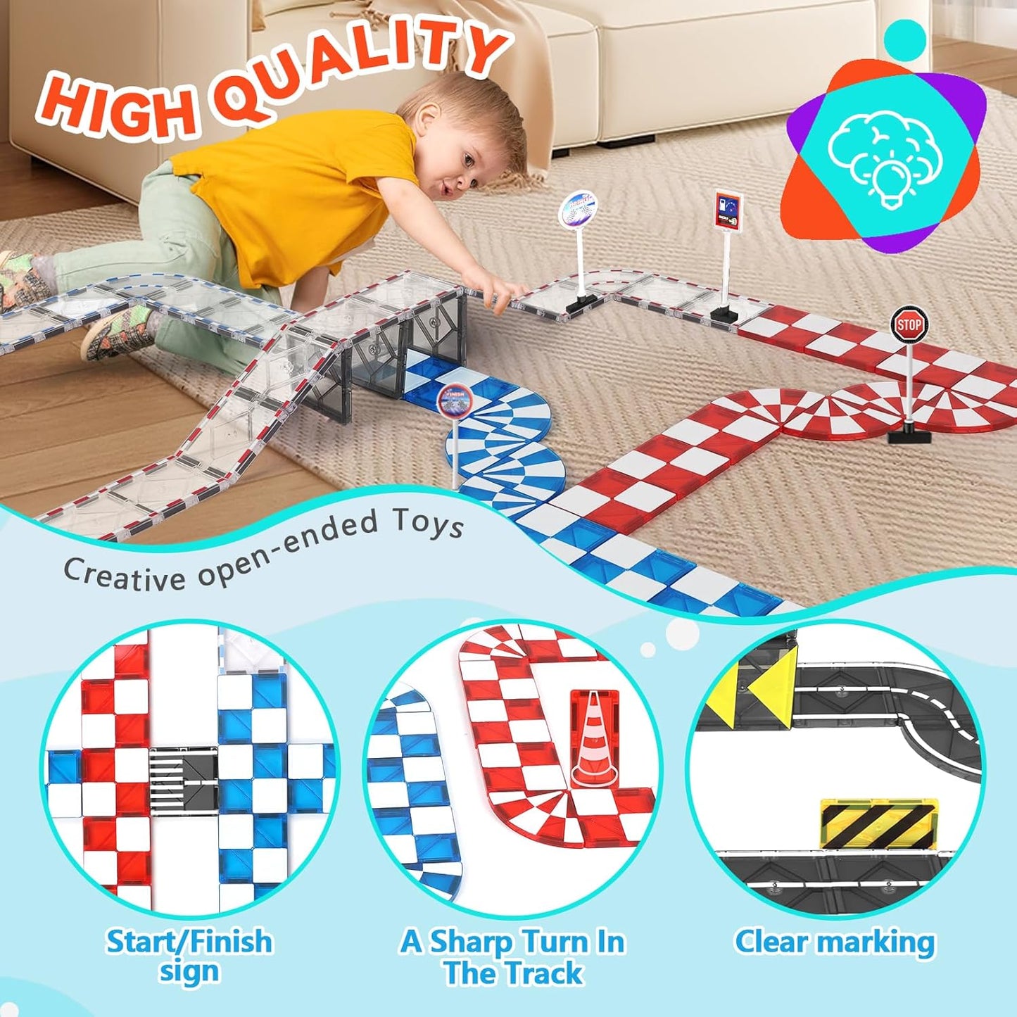 Magnetic Tiles Building Blocks for 3 4 5 6 7 8+ Years Old Boys Girls Colorful Magnet Stacking Toys Birthday Gift for Toddlers STEM Preschool Educational Construction Tiles Set Quick Pick Grocers
