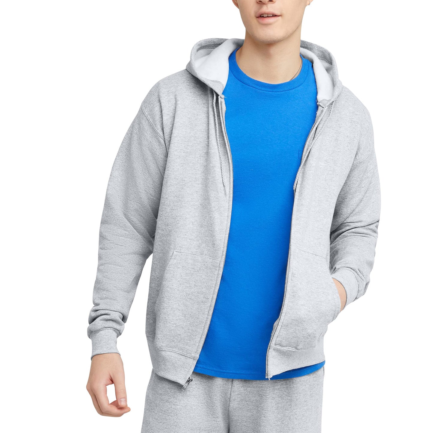 Hanes Men's Full-Zip Eco-Smart Hoodie, Light Blue, XX-Large Econic Blanks