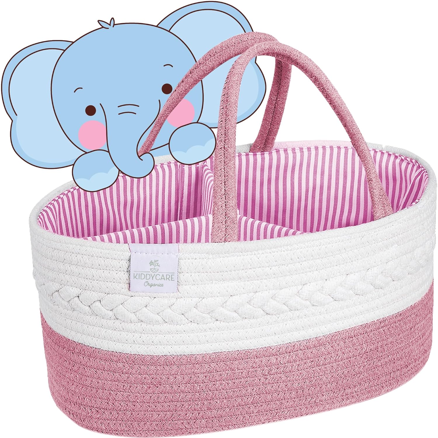 KiddyCare Baby Diaper Caddy Organizer, Cotton Nursery Baby Gift Basket with Handle Lid Baby Caddy Organizer, Portable Baby Basket Diapers & Wipes, Basket for Moms Quick Pick Grocers