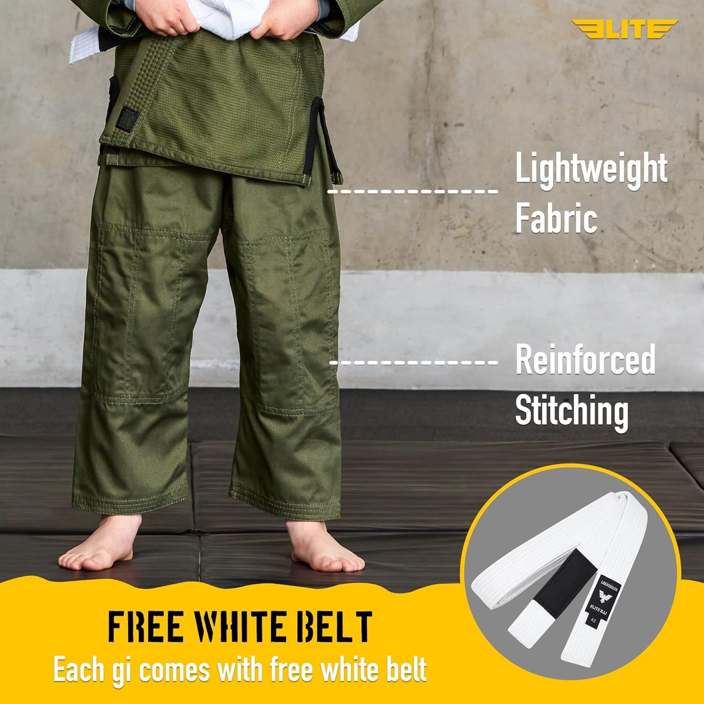 Elite Sports IBJJF Ultra Light BJJ Brazilian Jiu Jitsu Gi for Kids with Preshrunk Fabric and Free Belt Quick Pick Grocers