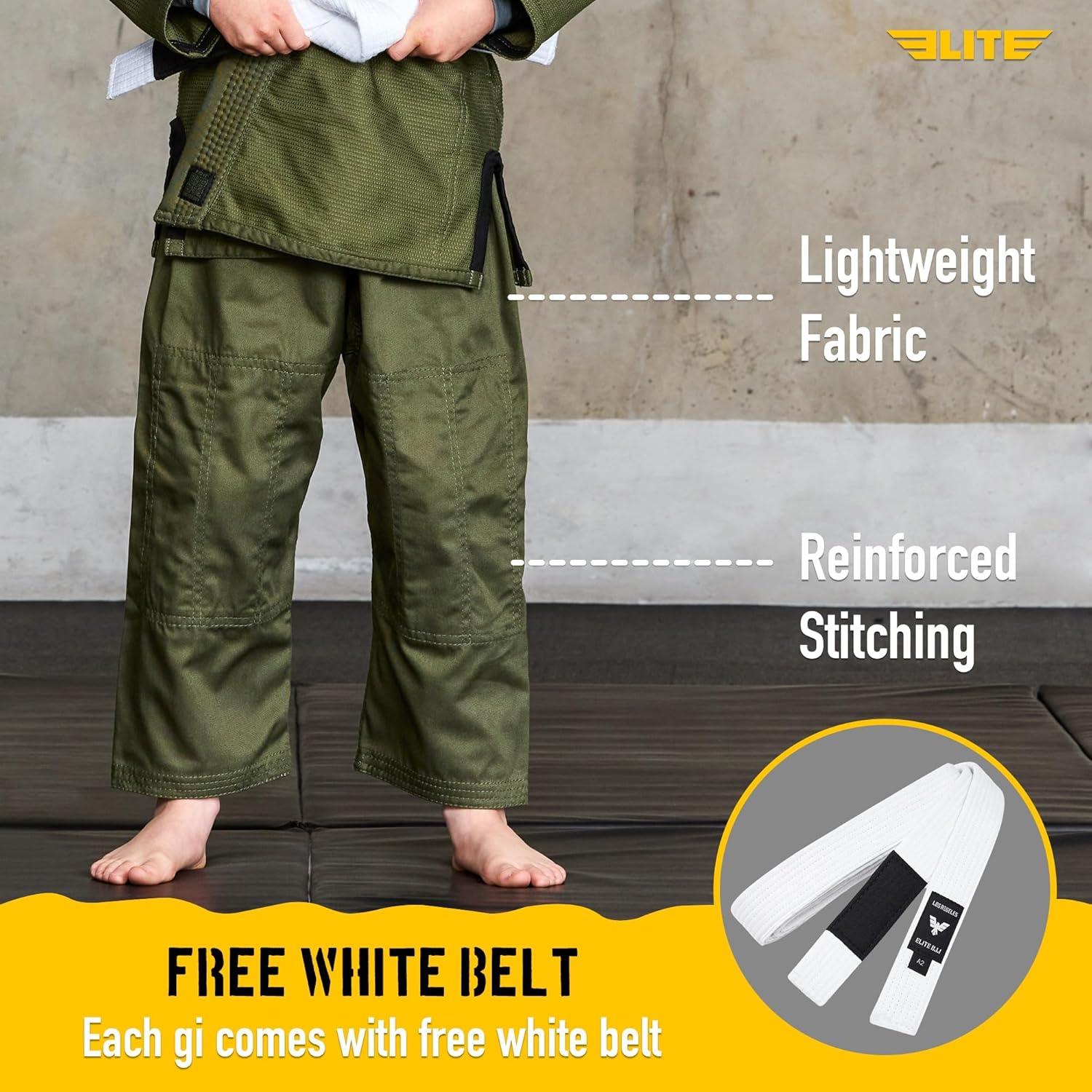 Elite Sports IBJJF Ultra Light BJJ Brazilian Jiu Jitsu Gi for Kids with Preshrunk Fabric and Free Belt Quick Pick Grocers