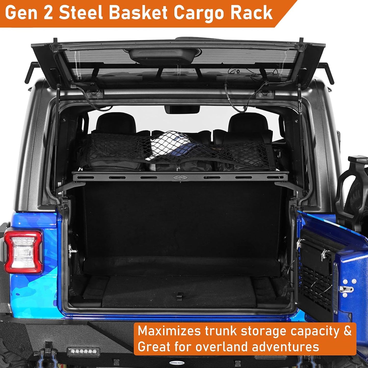 Hooke Road Rear Trunk Cargo Rack Basket Tray for 2007-2026 Jeep Wrangler JK JL 4-Door Hardtops, Sturdy Steel Shelf for Camping Trip Gear Quick Pick Grocers