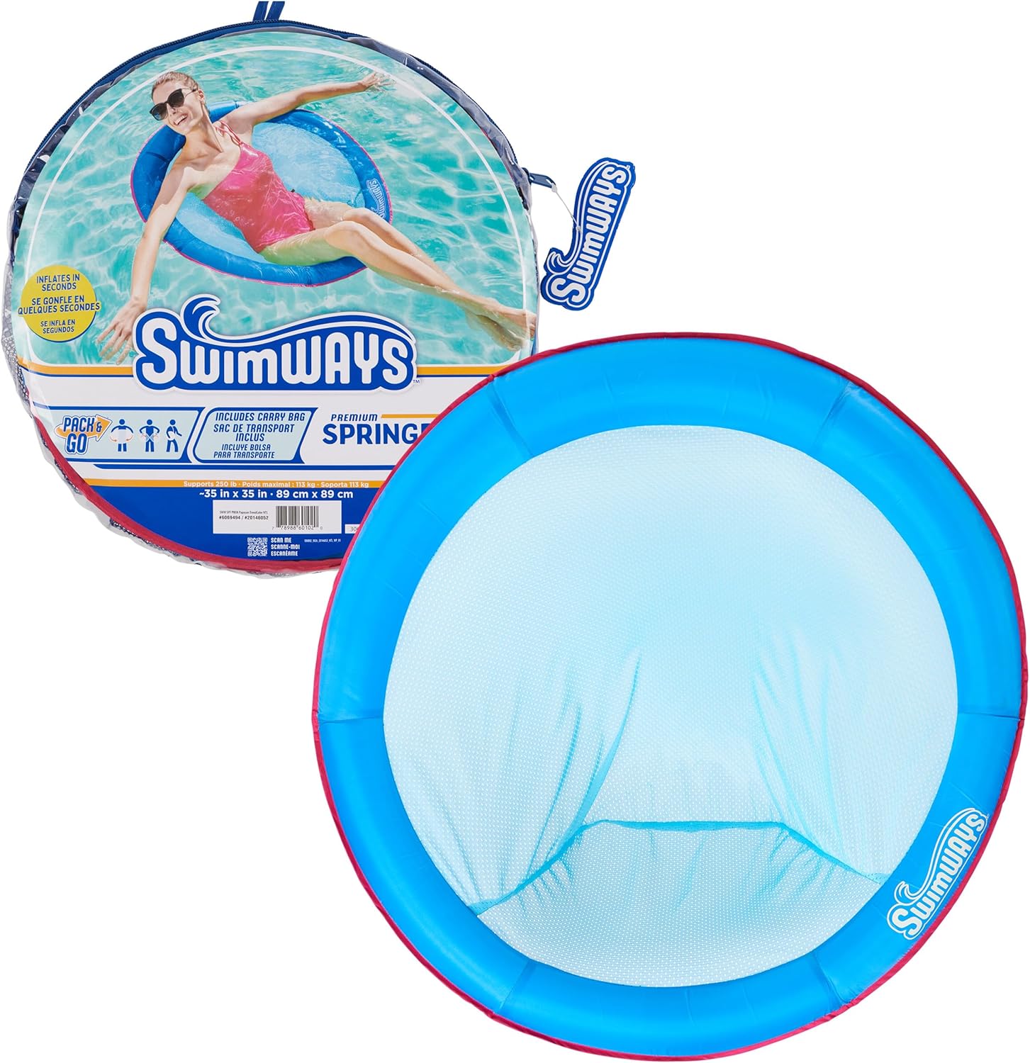 SwimWays Spring Float Premium Papasan Pool Lounger, Inflatable Pool Floats Adult with Fast Inflation for Ages 15 & Up Quick Pick Grocers