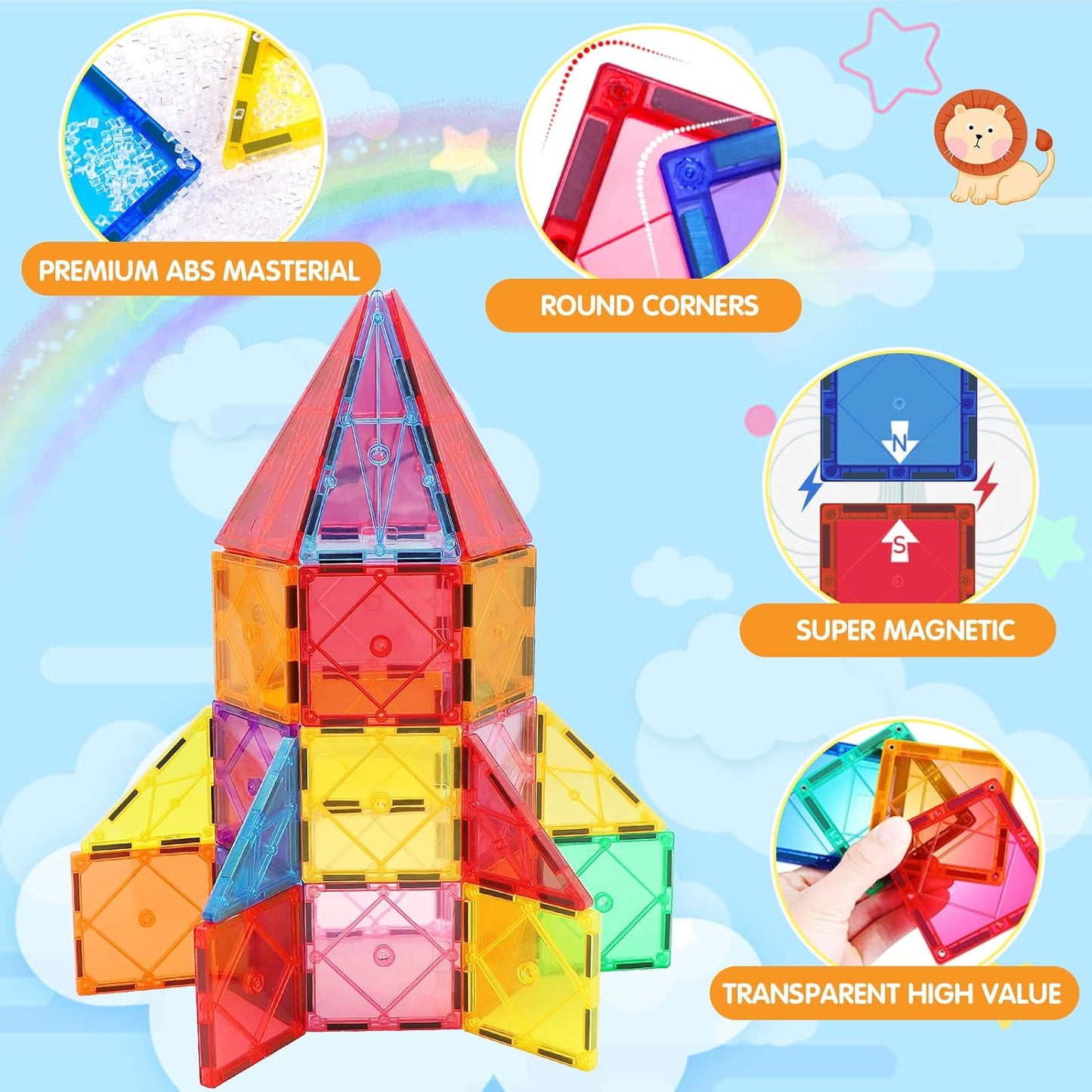 Magnetic Tiles Building Blocks for 3 4 5 6 7 8+ Years Old Boys Girls Colorful Magnet Stacking Toys Birthday Gift for Toddlers STEM Preschool Educational Construction Tiles Set Quick Pick Grocers