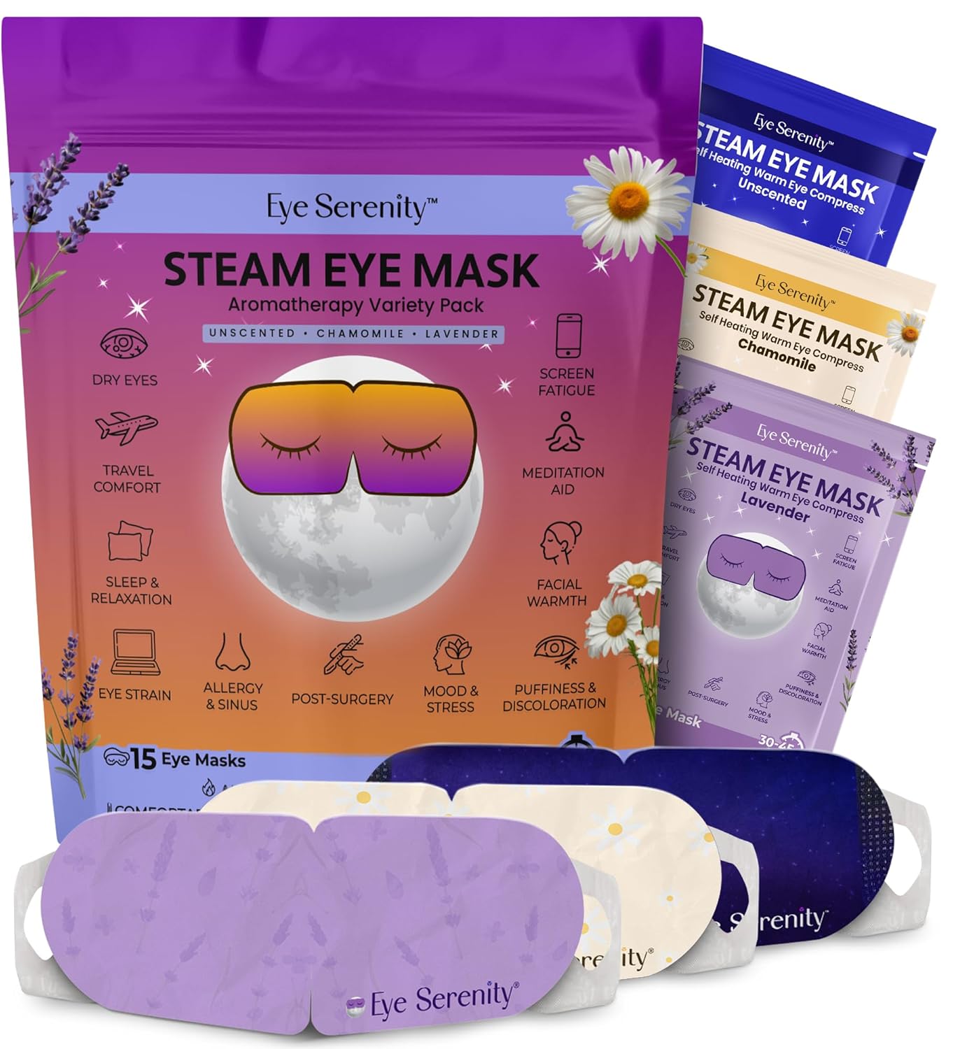 Eye Serenity Steam Eye Mask, Heated Eye Mask, Self Heating Warm Compress for Dry Eyes, Fast Relief for Stye, Puffy Sensitive Eyes, Moist Heat, Relaxation Gifts for Women and Men (15 Pack) Quick Pick Grocers