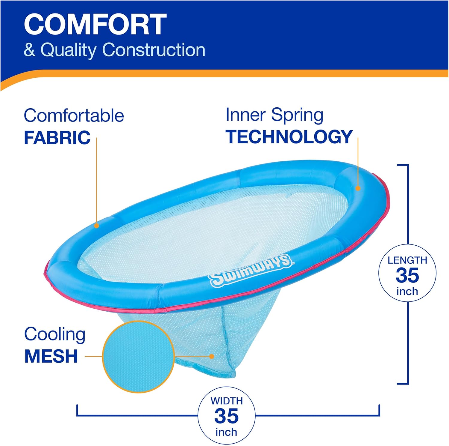 SwimWays Spring Float Premium Papasan Pool Lounger, Inflatable Pool Floats Adult with Fast Inflation for Ages 15 & Up Quick Pick Grocers