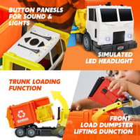 JOYIN Large Friction Powered Garbage Truck Toy Set, Includes Dumpster, Trash Bins, and Learning Cards for Kids Quick Pick Grocers
