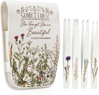 Personalized Tweezers Set for Women Facial Hair in Floral Travel Case, Small Self Care Inspirational Easter Gifts for Her Friend, Eyebrow Ingrown Hair Splinter Removal Grooming Kit Quick Pick Grocers