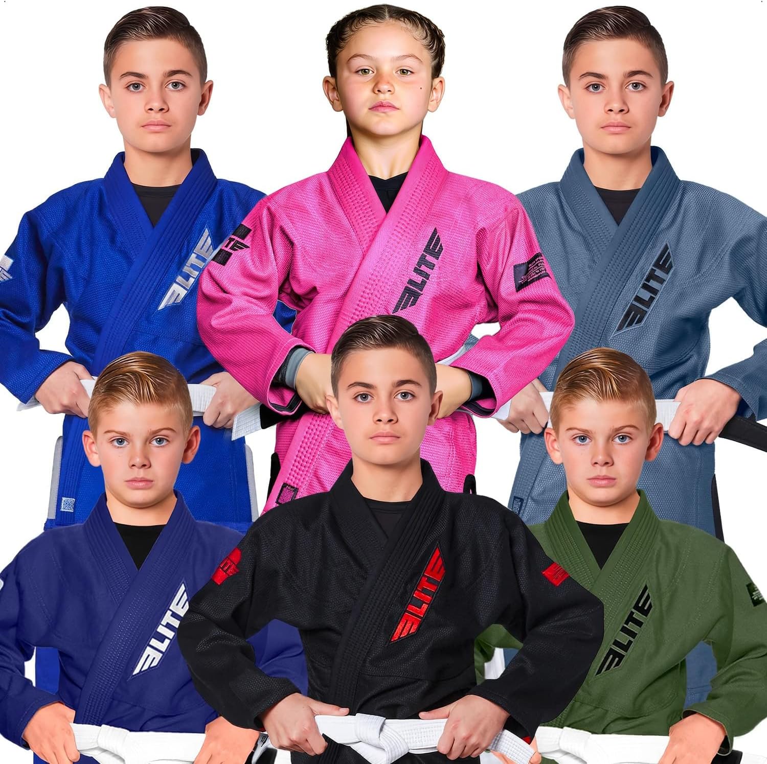 Elite Sports IBJJF Ultra Light BJJ Brazilian Jiu Jitsu Gi for Kids with Preshrunk Fabric and Free Belt Quick Pick Grocers
