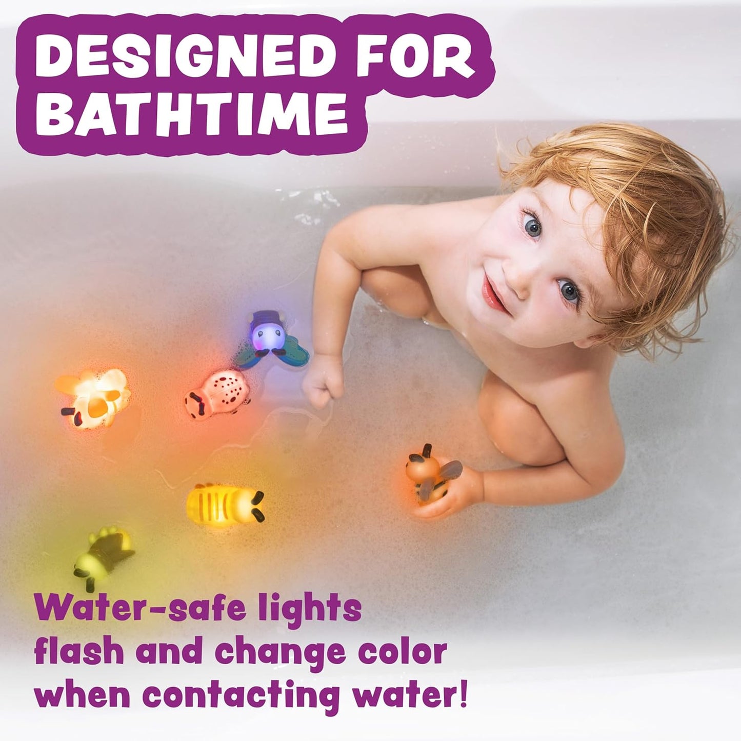 Tub Works® Bugs™ Light Up Bath Toys, 6 Pack | Water-Activated Light Up Toys Flash & Change Color | Easy-Grip Baby Girl & Toddler Bath Toys | Sensory Bathtub Toys with Bath Lights Quick Pick Grocers