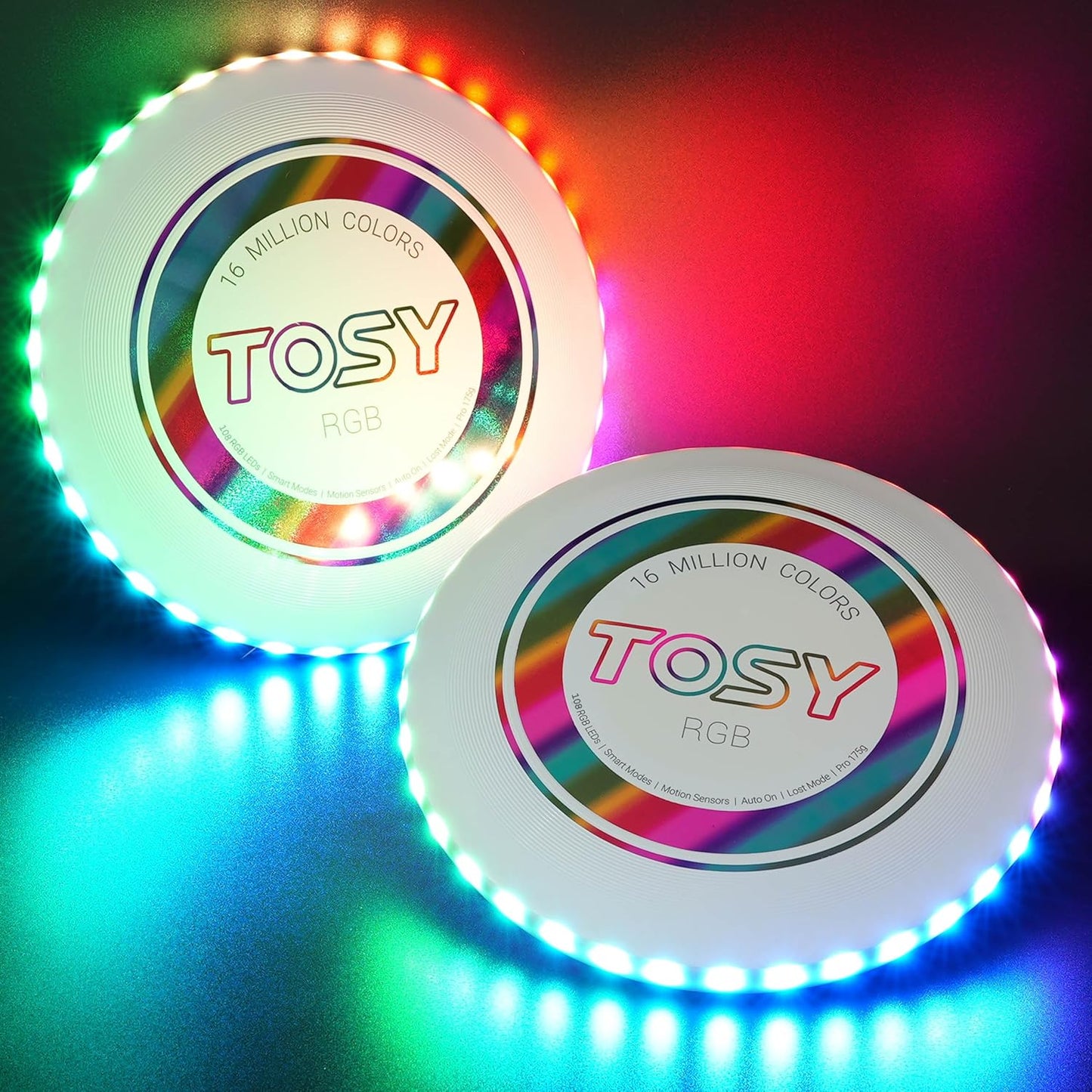 TOSY Flying Disc - 108 RGB Multicolor or 36 Monocolor LEDs, Super Bright, Smart Modes, Easter Basket Stuffers Gift, Camping Toy for Kid/Teen/Adult, Auto Light Up, Rechargeable, Waterproof, 175g Quick Pick Grocers