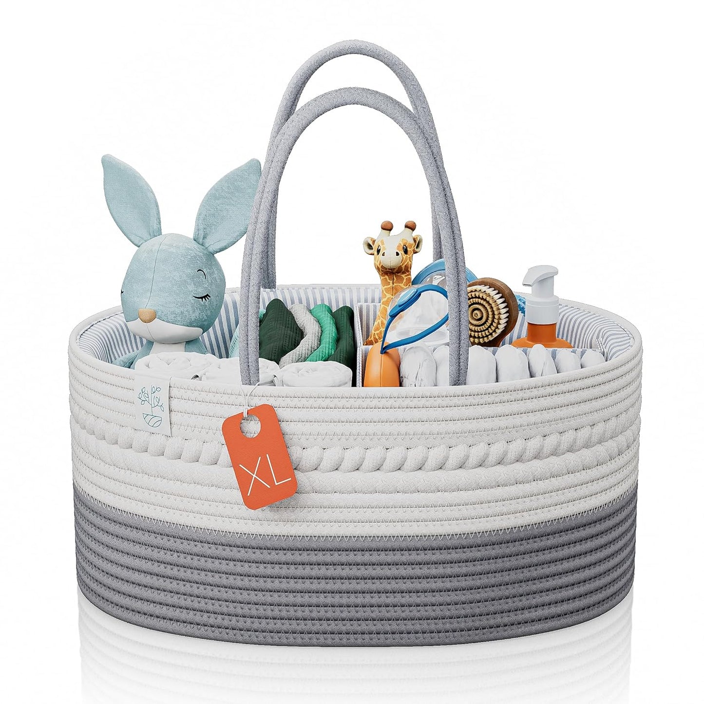 KiddyCare Baby Diaper Caddy Organizer, Cotton Nursery Baby Gift Basket with Handle Lid Baby Caddy Organizer, Portable Baby Basket Diapers & Wipes, Basket for Moms Quick Pick Grocers