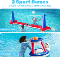 JOYIN Inflatable Pool Float Set Volleyball Net & Basketball Hoops, Balls Included for Kids and Adults Swimming Game Toy, Summer Floaties, Volleyball Court |Basketball Quick Pick Grocers