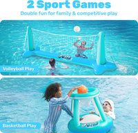 JOYIN Inflatable Pool Float Set Volleyball Net & Basketball Hoops, Balls Included for Kids and Adults Swimming Game Toy, Summer Floaties, Volleyball Court |Basketball Quick Pick Grocers