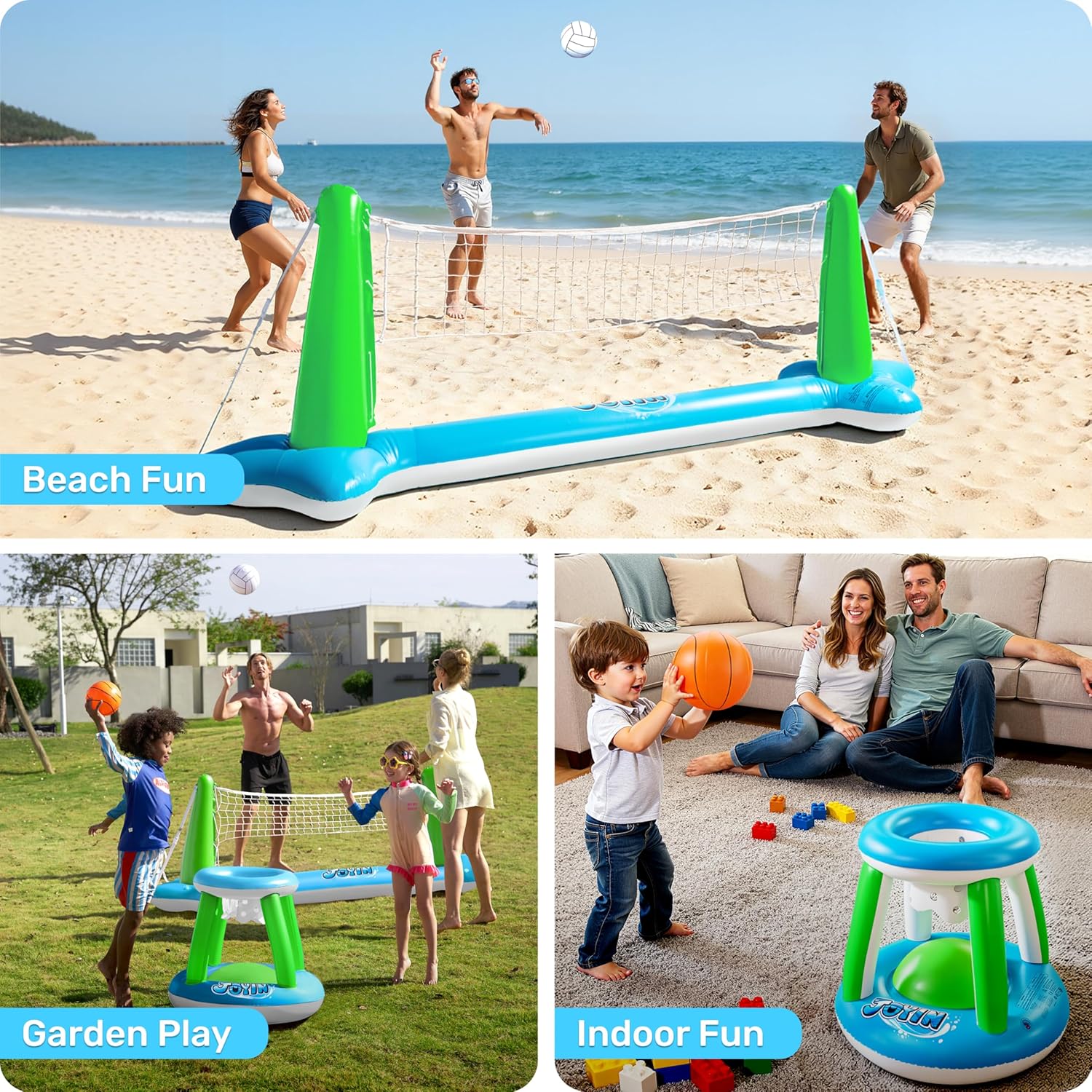 JOYIN Inflatable Pool Float Set Volleyball Net & Basketball Hoops, Balls Included for Kids and Adults Swimming Game Toy, Summer Floaties, Volleyball Court |Basketball Quick Pick Grocers