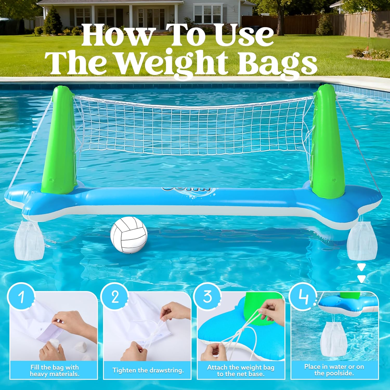 JOYIN Inflatable Pool Float Set Volleyball Net & Basketball Hoops, Balls Included for Kids and Adults Swimming Game Toy, Summer Floaties, Volleyball Court |Basketball Quick Pick Grocers