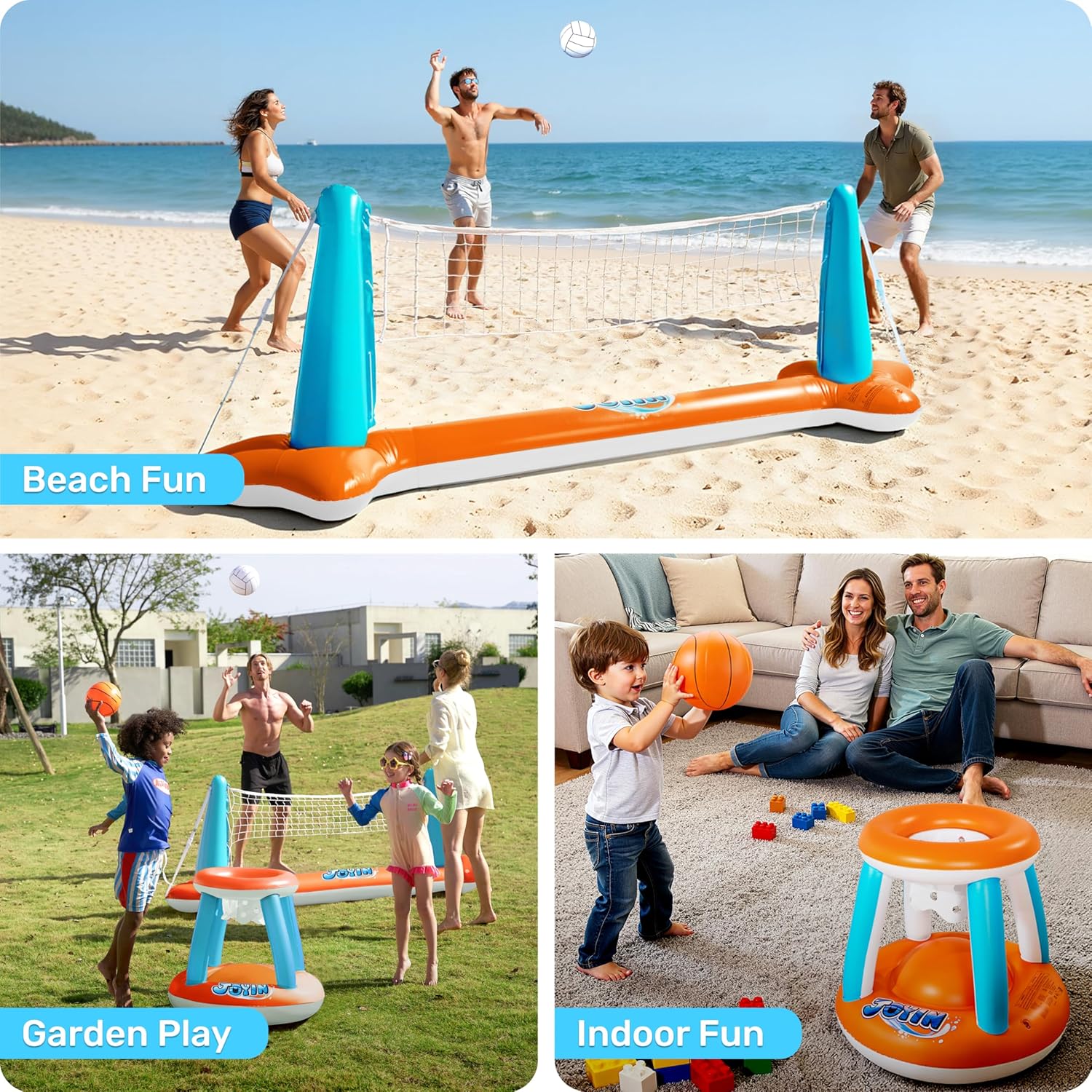 JOYIN Inflatable Pool Float Set Volleyball Net & Basketball Hoops, Balls Included for Kids and Adults Swimming Game Toy, Summer Floaties, Volleyball Court |Basketball Quick Pick Grocers