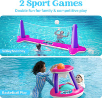 JOYIN Inflatable Pool Float Set Volleyball Net & Basketball Hoops, Balls Included for Kids and Adults Swimming Game Toy, Summer Floaties, Volleyball Court |Basketball Quick Pick Grocers