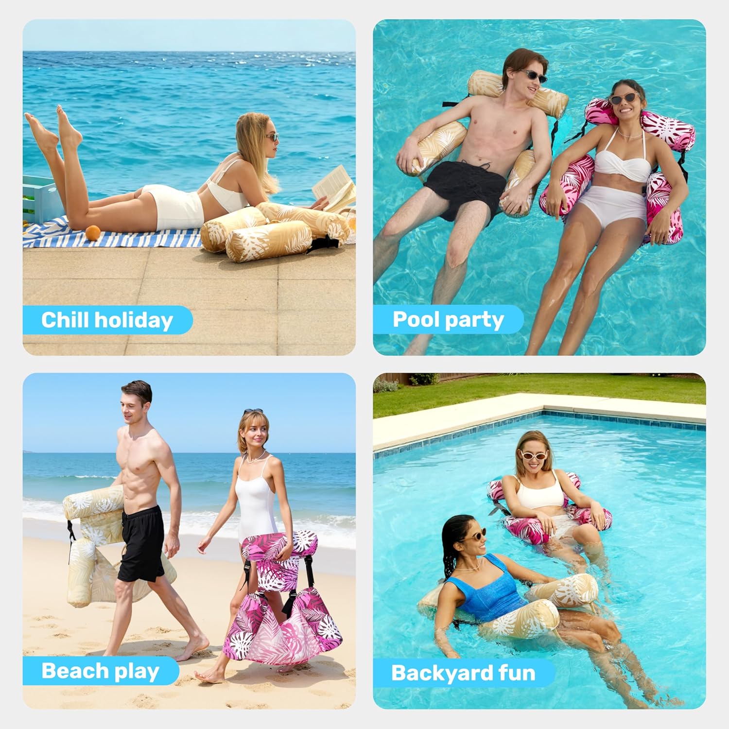 SLOOSH Inflatable Pool Floats Adult,2 Packs Floating Lounge Chairs,Blow up Pool Noodles for Adult Heavy Duty,Floating Chair for Party Summer Water Beach Lake Fun Quick Pick Grocers