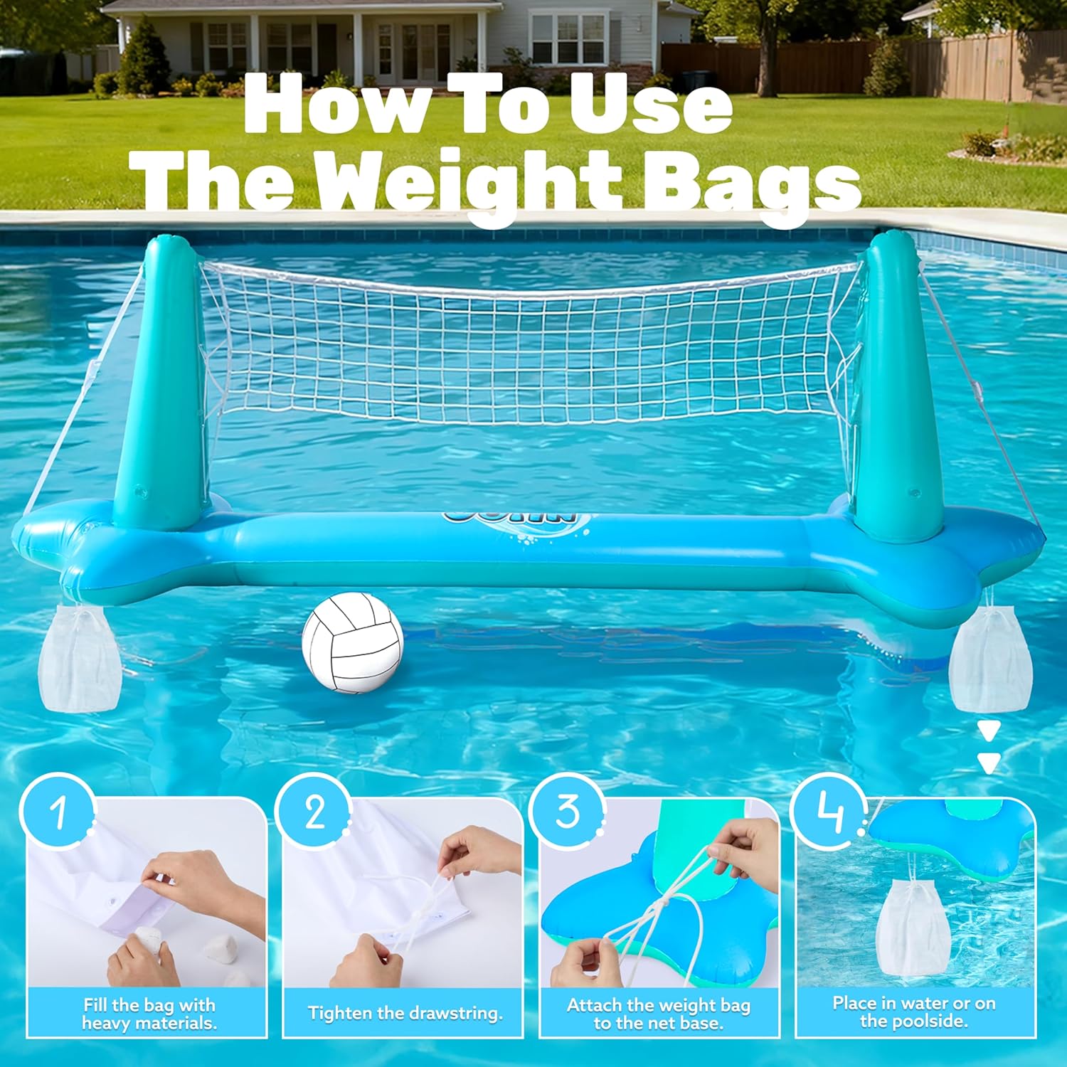 JOYIN Inflatable Pool Float Set Volleyball Net & Basketball Hoops, Balls Included for Kids and Adults Swimming Game Toy, Summer Floaties, Volleyball Court |Basketball Quick Pick Grocers