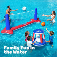 JOYIN Inflatable Pool Float Set Volleyball Net & Basketball Hoops, Balls Included for Kids and Adults Swimming Game Toy, Summer Floaties, Volleyball Court |Basketball Quick Pick Grocers