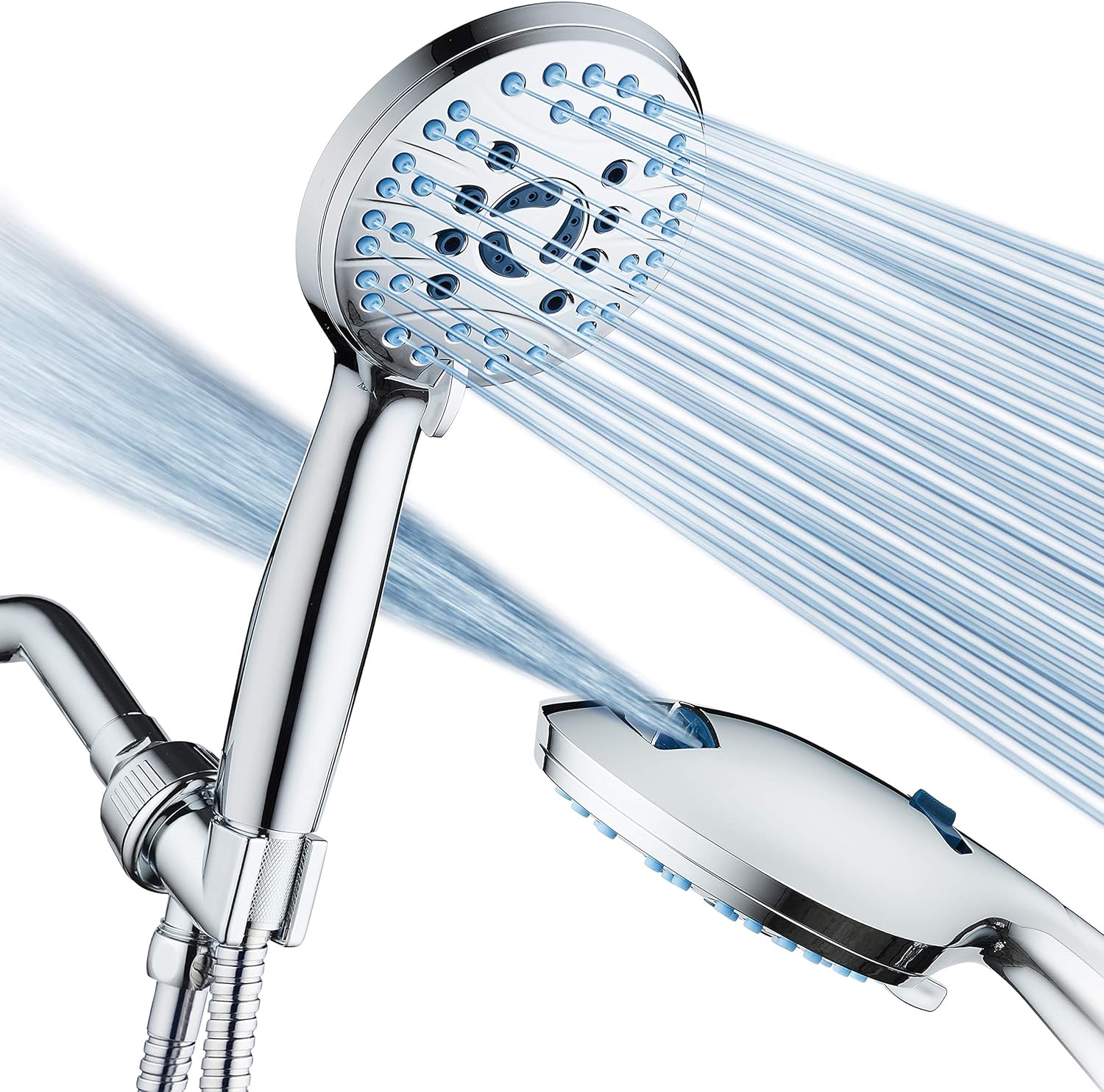 Hotel Spa AquaCare High Pressure 8-mode Handheld Shower Head, Anti-clog Nozzles - Built-in Power Wash to Clean Tub, Tile & Pets, Extra Long 6 ft. Stainless Steel Hose, Wall & Overhead Brackets Quick Pick Grocers