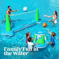 JOYIN Inflatable Pool Float Set Volleyball Net & Basketball Hoops, Balls Included for Kids and Adults Swimming Game Toy, Summer Floaties, Volleyball Court |Basketball Quick Pick Grocers