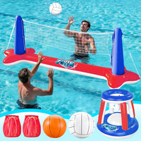 JOYIN Inflatable Pool Float Set Volleyball Net & Basketball Hoops, Balls Included for Kids and Adults Swimming Game Toy, Summer Floaties, Volleyball Court |Basketball Quick Pick Grocers