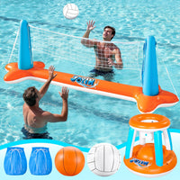 JOYIN Inflatable Pool Float Set Volleyball Net & Basketball Hoops, Balls Included for Kids and Adults Swimming Game Toy, Summer Floaties, Volleyball Court |Basketball Quick Pick Grocers