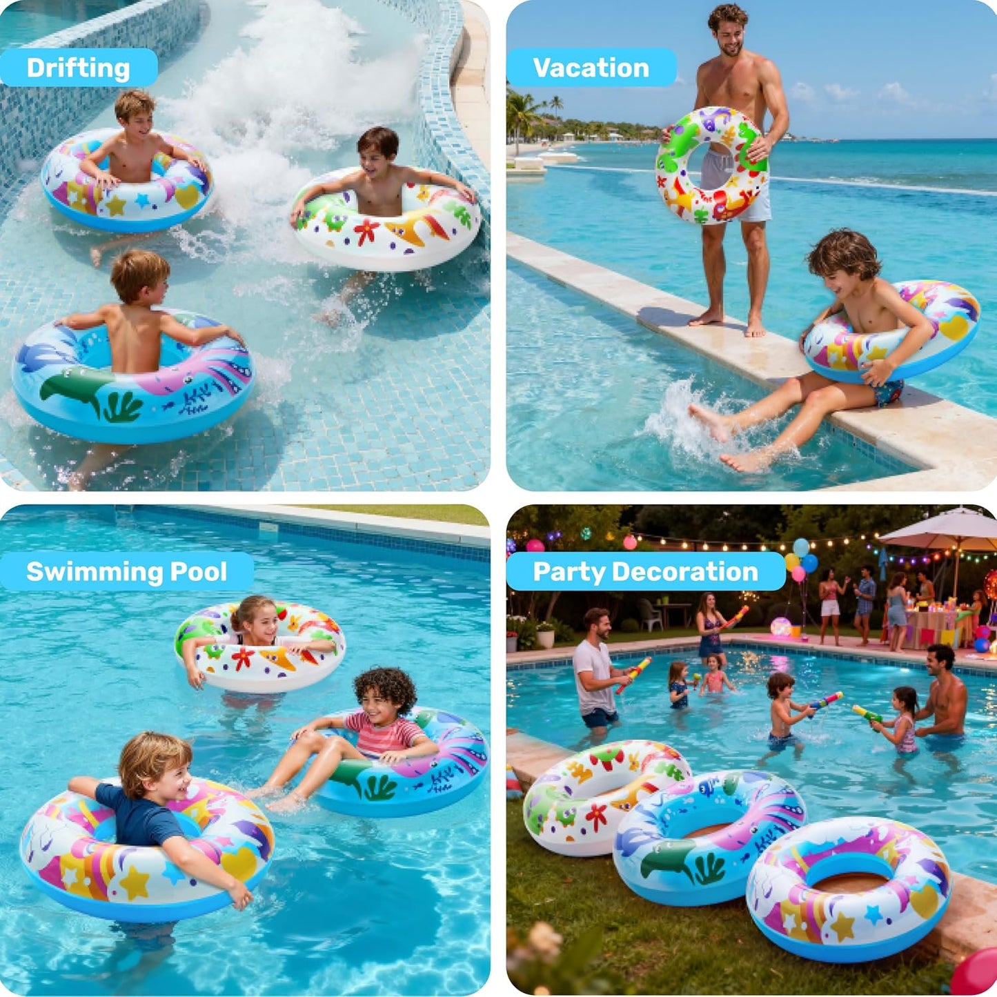 JOYIN 3 Pack Pool Floats, Pool Tube for Kids Swim Rings Inflatable Tubes, Floatie Ring Water Toys for Swimming, Summer Beach Party Quick Pick Grocers
