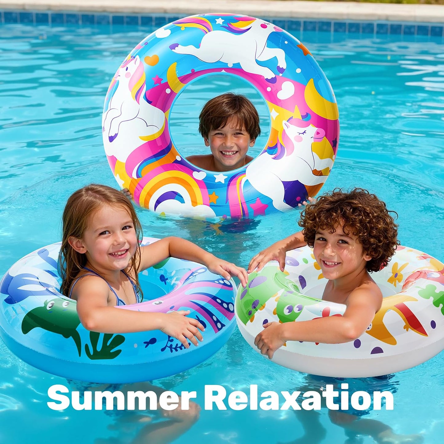 JOYIN 3 Pack Pool Floats, Pool Tube for Kids Swim Rings Inflatable Tubes, Floatie Ring Water Toys for Swimming, Summer Beach Party Quick Pick Grocers
