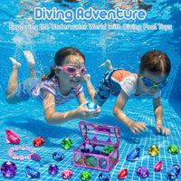 VGOFUN Diving Gems Pool Toys,10 Pcs Colorful Diamond with Treasure Chest Pirate Box Kids Swim Toys Acrylic Underwater Gemstone for Boys Girls Bath Toys Swimming Training Gift Water Pool Games Quick Pick Grocers