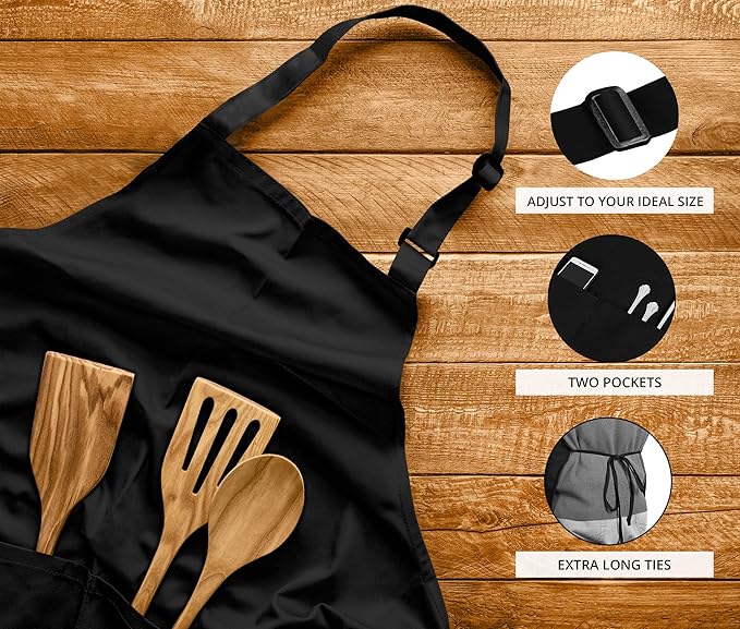 Utopia Kitchen 2 Pack Bib Apron, Adjustable with 2 Pockets, Water and Oil Resistant, Cooking Kitchen Chef Apron for Women Men Quick Pick Grocers